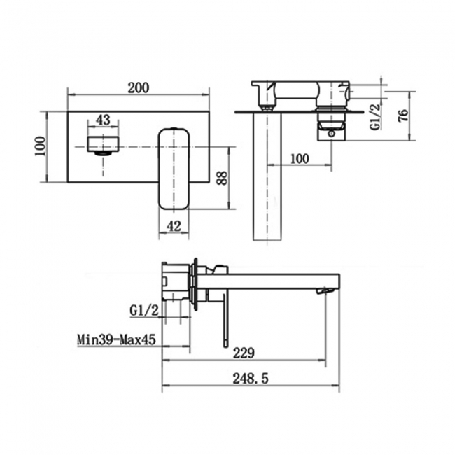 Niagara Hadley Basin Mixer Tap Wall Mounted - Matt Black