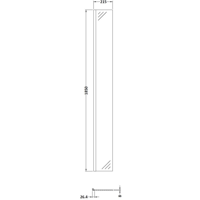 Nuie Wet Room Fixed Return Panel 1850mm High x 215mm Wide - 8mm Glass