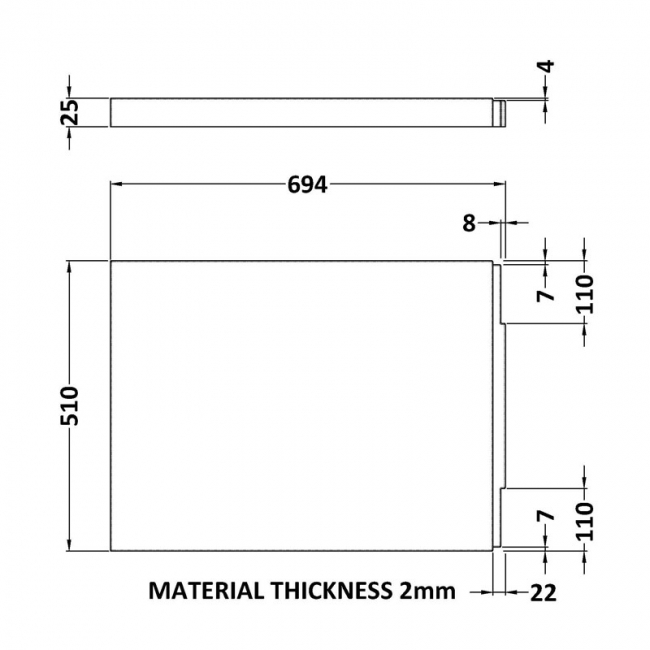 Nuie Standard Acrylic Bath End Panel 510mm H x 694mm W - Gloss White