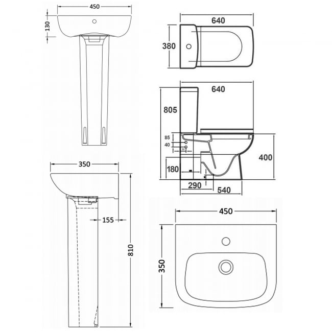 Nuie Ambrose Bathroom Suite 450mm Wide Basin