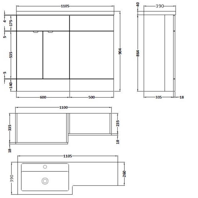 Nuie Arno Combinations Unit | ARN111L | 1105mm | Gloss White