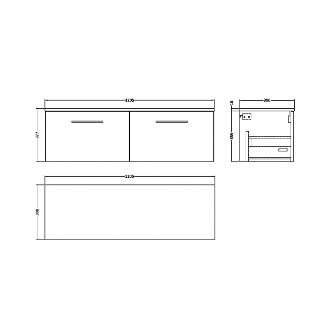 Nuie Arno Wall Hung 2-Drawer Vanity Unit with Worktop 1200mm Wide - Midnight Blue