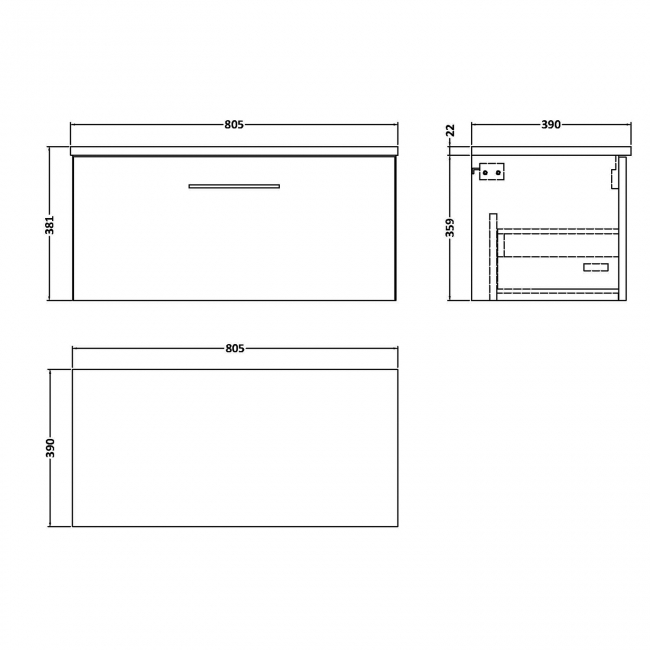 Nuie Arno Wall Hung 1-Drawer Vanity Unit with Carrera Marble Worktop 800mm Wide - Midnight Blue