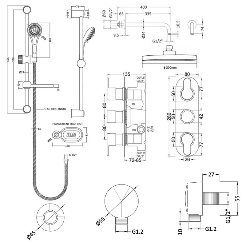 Nuie Arvan Concealed Shower | SBR24TR2 | 2 Outlet | Chrome