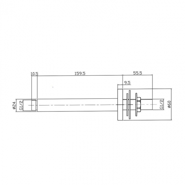 Nuie Arvan Round Ceiling Mounted Shower Arm 160mm Length - Matt Black