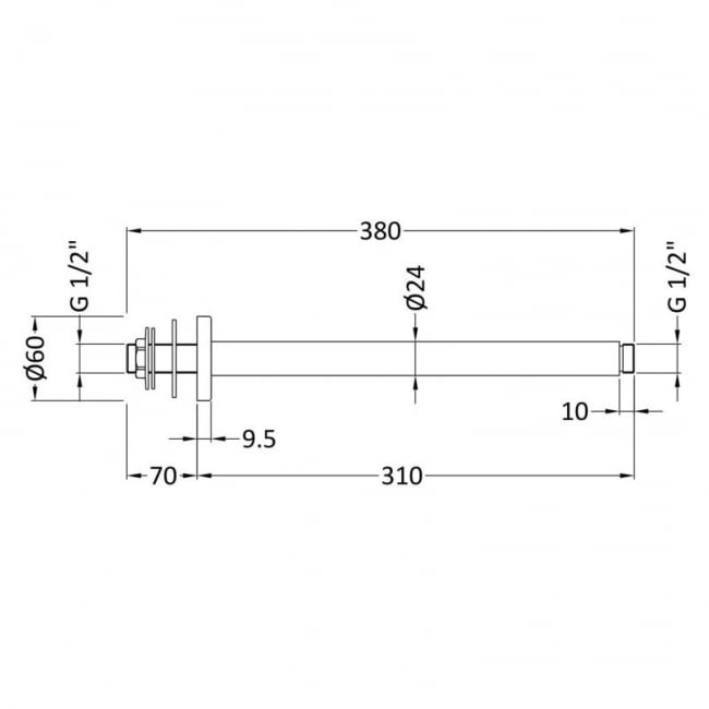 Nuie Arvan Round Ceiling Mounted Shower Arm 310mm Length - Matt Black