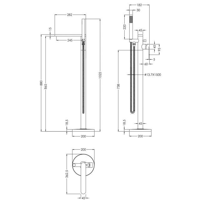 Nuie Arvan Freestanding Bath Shower Mixer Tap with Shower Kit - Brushed Bronze