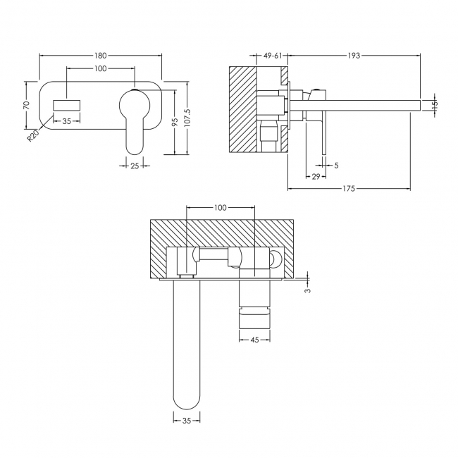 Nuie Arvan 2-Hole Wall Mounted Basin Mixer Tap with Plate - Brushed Bronze