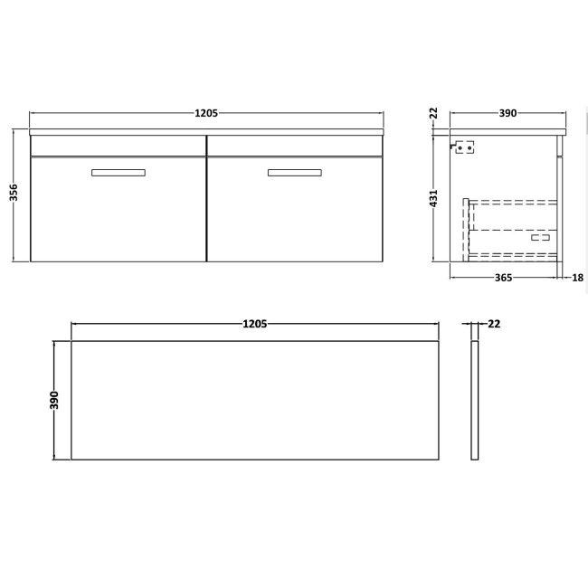 Nuie Athena Vanity Unit | 1200mm | ATH077LSB2 | Gloss Grey