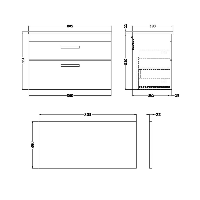 Nuie Athena Vanity Unit | 800mm | ATH067LCM | Anthracite Woodgrain