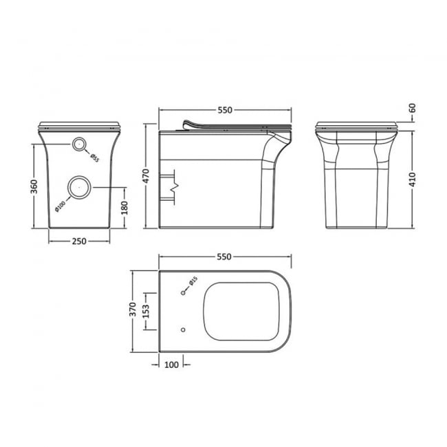 Nuie Ava Square Back to Wall Rimless Toilet - Soft Close Seat