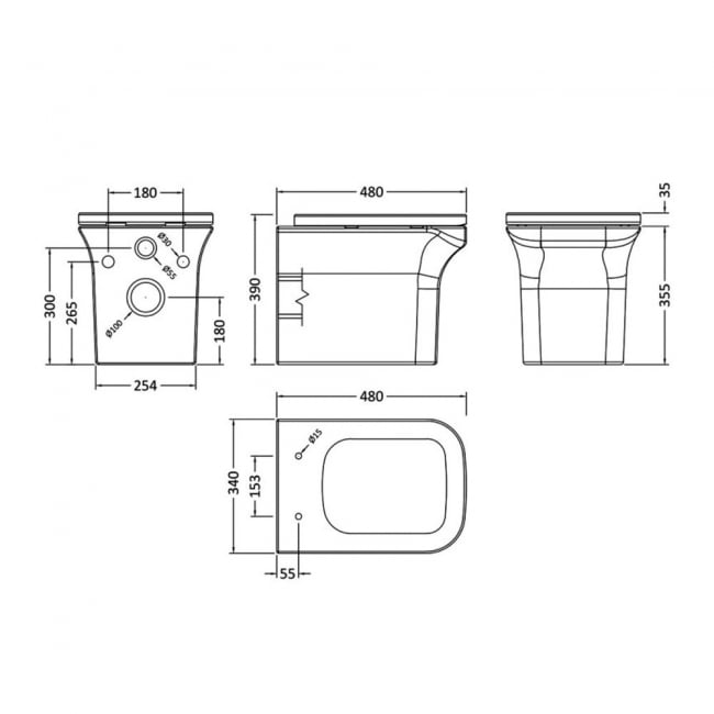 Nuie Ava Wall Hung Toilet Pan 560mm Projection - Soft Close Seat