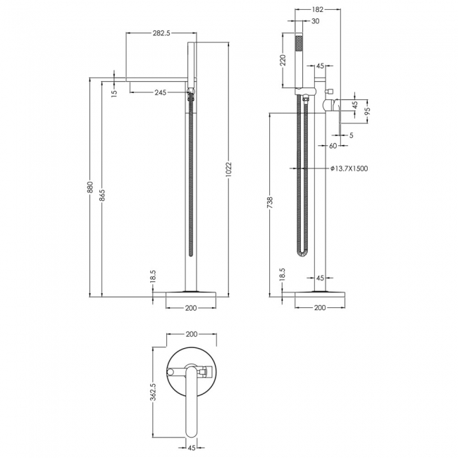 Nuie Binsey Freestanding Bath Shower Mixer Tap with Shower Kit - Brushed Pewter