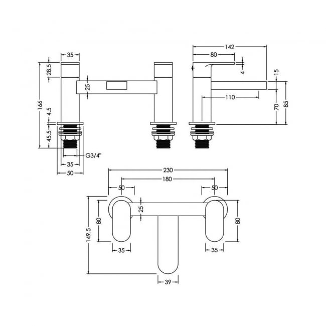 Nuie Binsey Deck Mounted Bath Filler Tap - Chrome