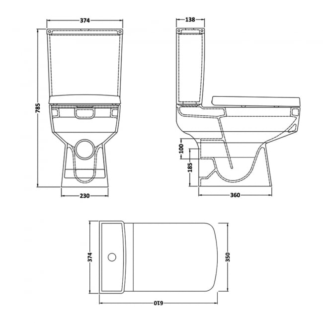 Nuie Bliss Close Coupled Pan Push Button Cistern - Excluding Seat