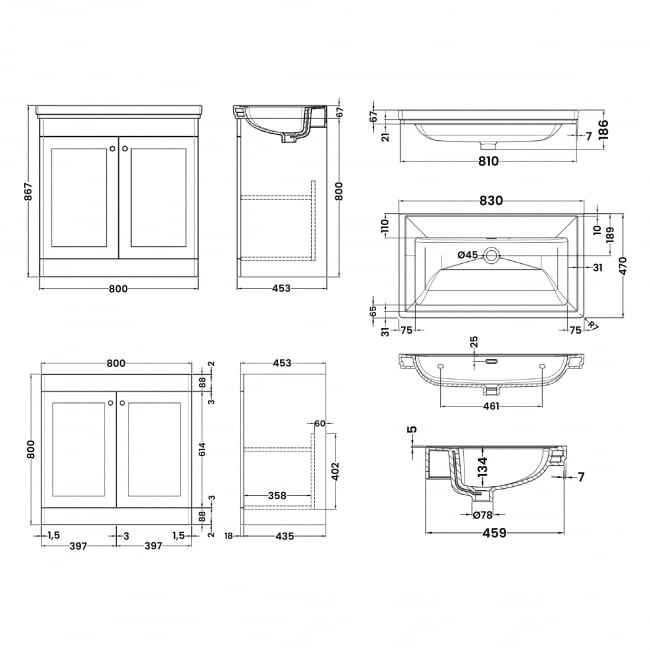 Nuie Classique Vanity Unit | 830mm | CLC826H | Satin Green