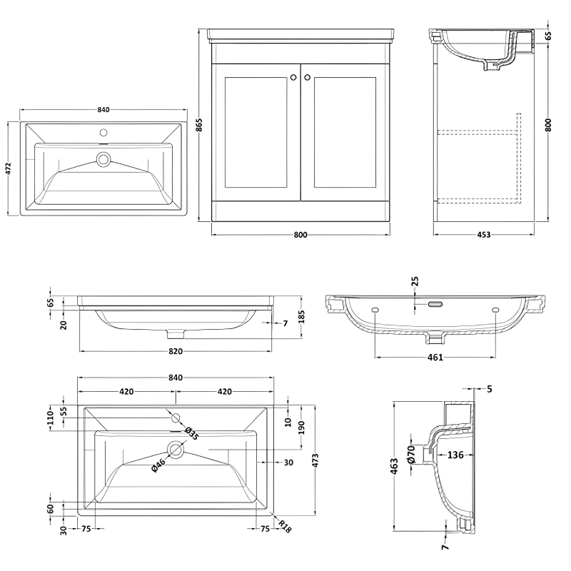 Nuie Classique Vanity Unit | 800mm | CLC126A | Satin White