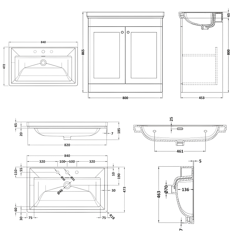 Nuie Classique Vanity Unit | 800mm | CLC826B | Satin Green