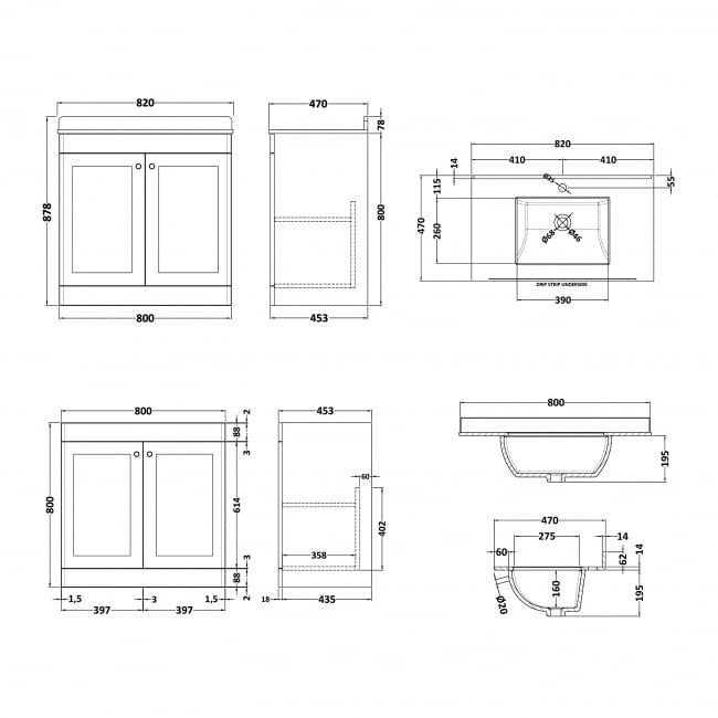 Nuie Classique Vanity Unit | 820mm | CLC226WS1 | Satin Grey