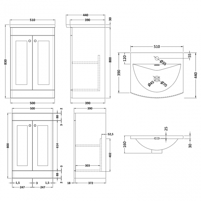 Nuie Classique Vanity Unit | 500mm | CLC823J | Satin Green