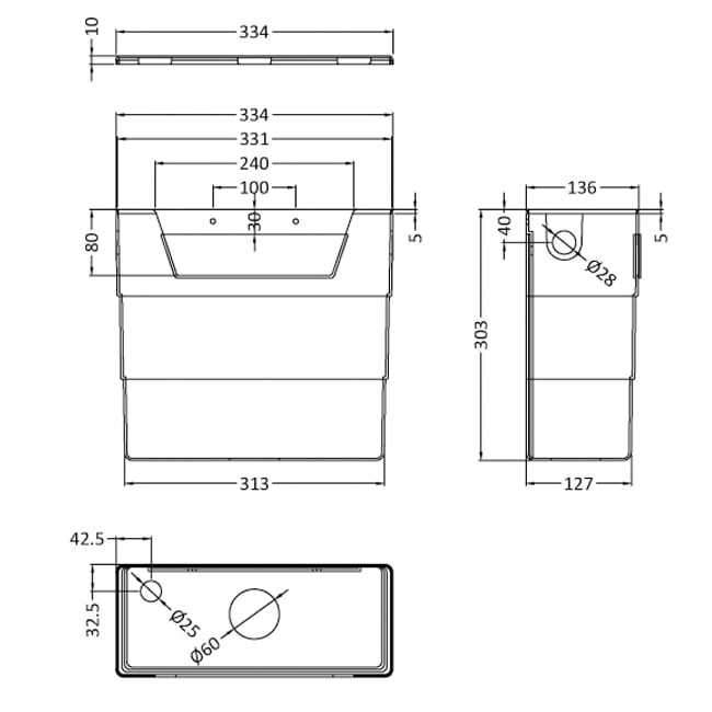 Nuie Front and Top Access Concealed Toilet Dual Flush Cistern with Chrome Button