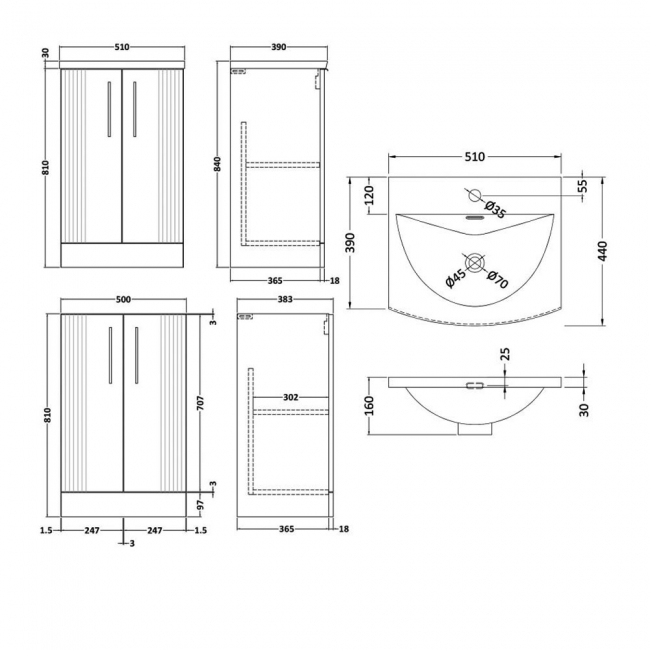 Nuie Deco Floor Standing 2-Door Vanity Unit with Basin-4 500mm Wide - Satin Green