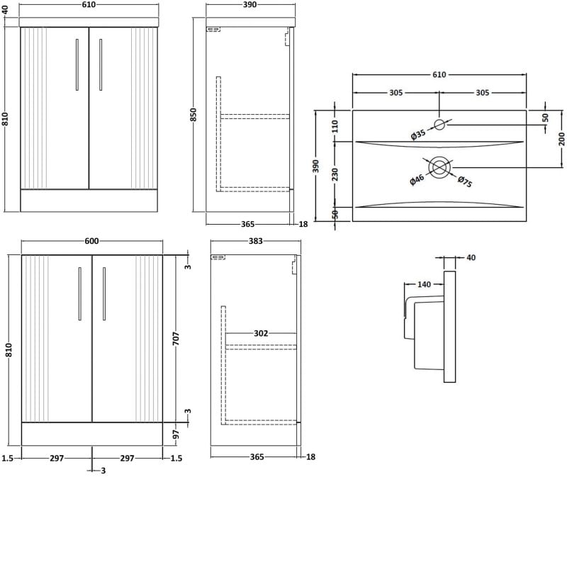 Nuie Deco Vanity Unit 600mm DPF825A Satin Reed Green