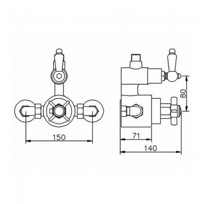 Nuie Edwardian Twin Exposed Thermostatic Shower Valve with Rigid Riser Kit - Chrome