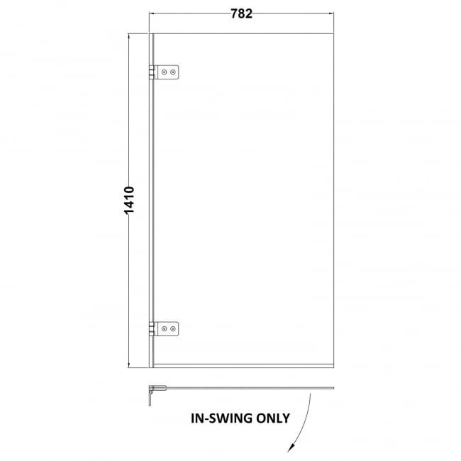 Nuie Ella Square Hinged Bath Screen 1410mm H x 782mm W - 5mm Glass