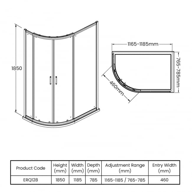 Nuie Ella Offset Quadrant Shower Enclosure 1200mm x 800mm - 5mm Glass