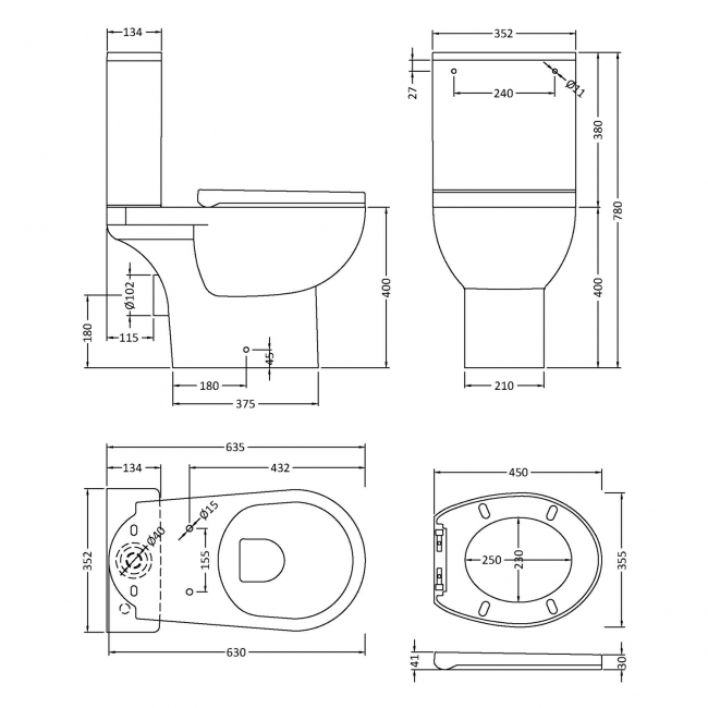 Nuie Fantine Rimless Toilet Pan with Push Button Cistern - Soft Close Seat