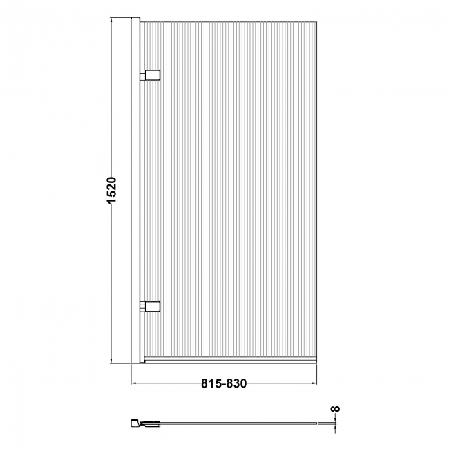 Nuie Brushed Brass Square Hinged Fluted Bath Screen 1520mm H x 830mm W - 8mm Glass