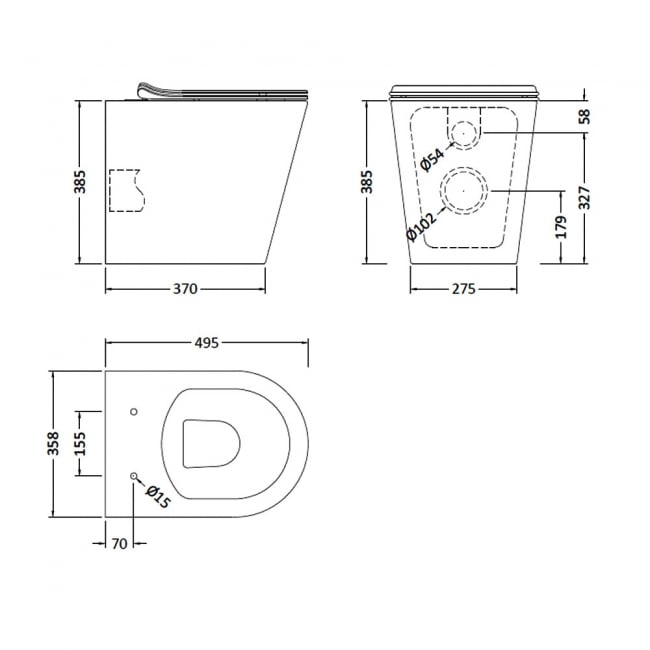 Nuie Freya Round Rimless Back to Wall Toilet - Soft Close Seat