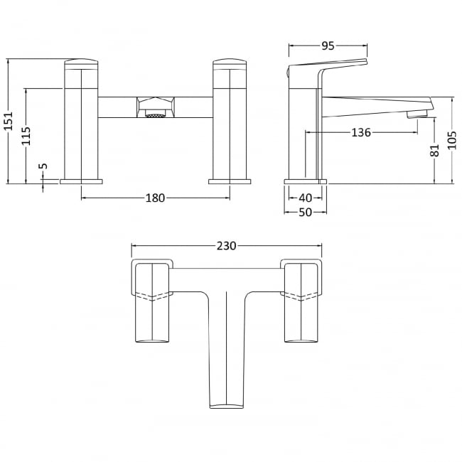 Nuie Hardy Bath Filler Tap Pillar Mounted - Chrome