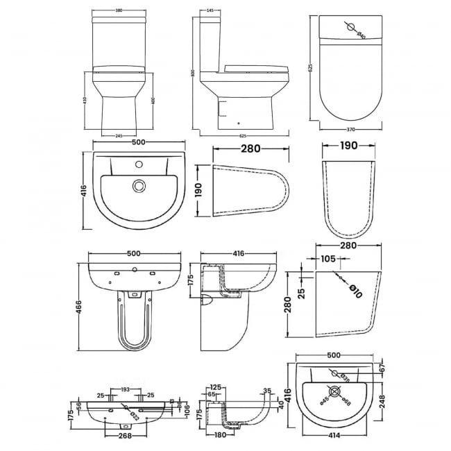 Nuie Harmony Bathroom Suite Close Coupled Toilet and Basin 500mm - 1 Tap Hole