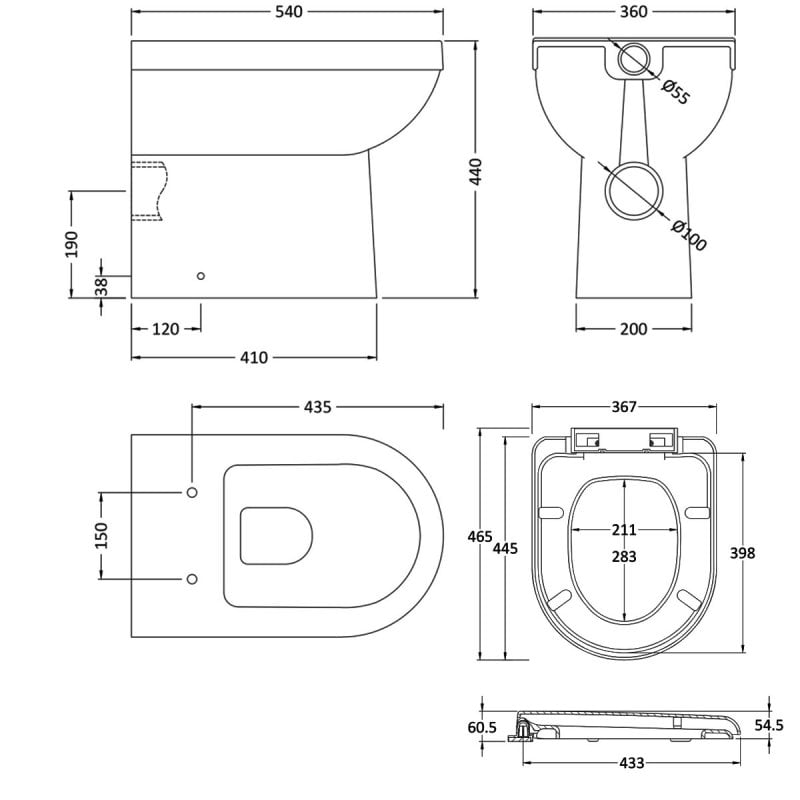 Nuie Ivo Toilet | NCS296+NTS002 | Back to Wall | White