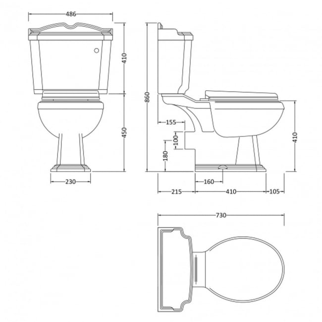 Nuie Legend Close Coupled Toilet Lever Cistern - Standard Seat