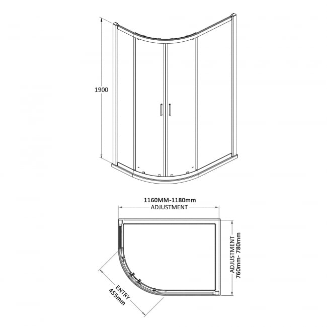 Lucie Chrome Offset Quadrant Shower Enclosure 1200mm x 800mm - 8mm Glass