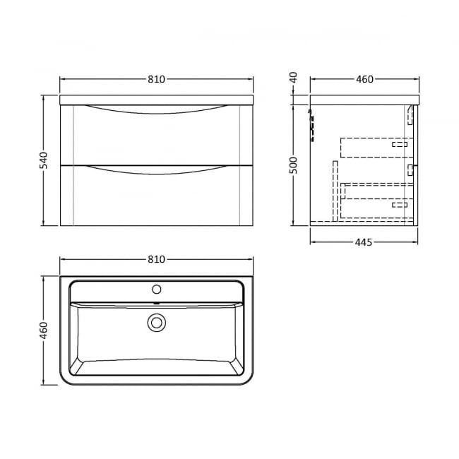 Nuie Lunar Wall Hung 2-Drawer Vanity Unit with Ceramic Basin 800mm Wide - Satin Anthracite