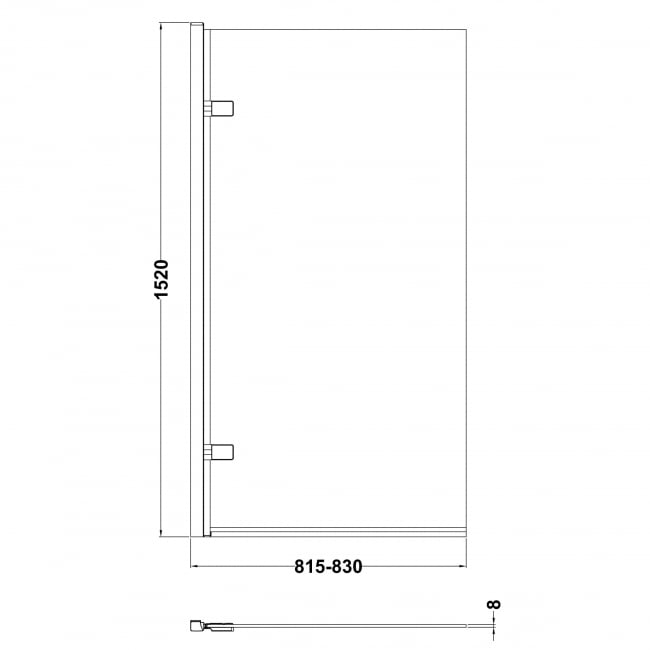 Nuie Pacific Brushed Brass Square Hinged Bath Screen 1520mm H x 830mm W - 8mm Glass