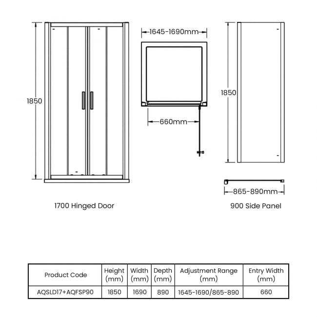 Hudson Reed Pacific Shower Enclosure | 1700x900mm | AQSLD17 + AQFSP90