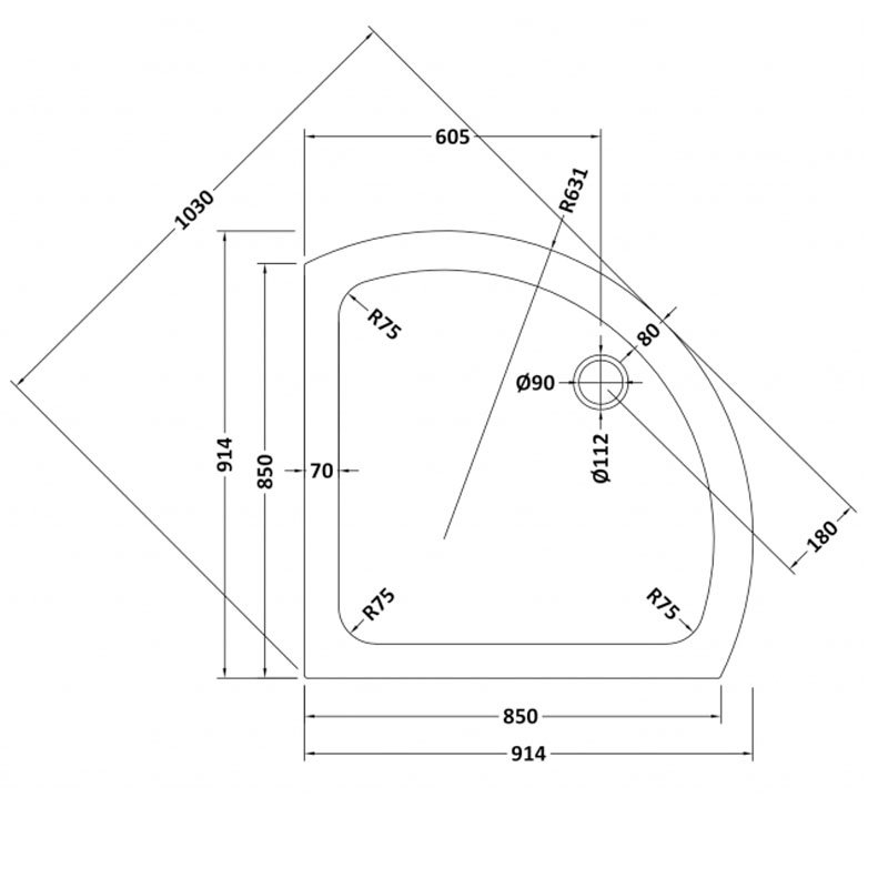 Nuie Pearlstone Quadrant Shower Tray 850mm X 850mm NTP090