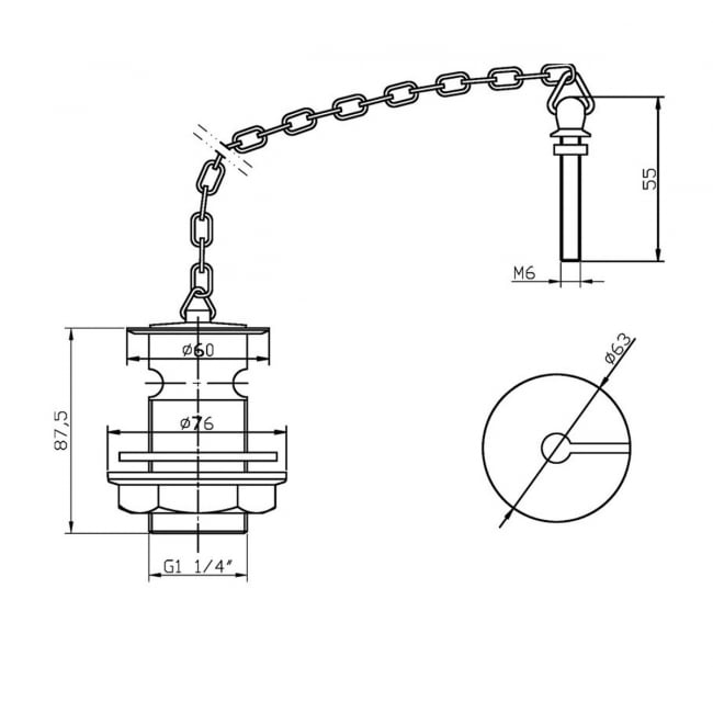 Nuie Basin Waste with Brass Plug and Link Chain Chrome - Slotted