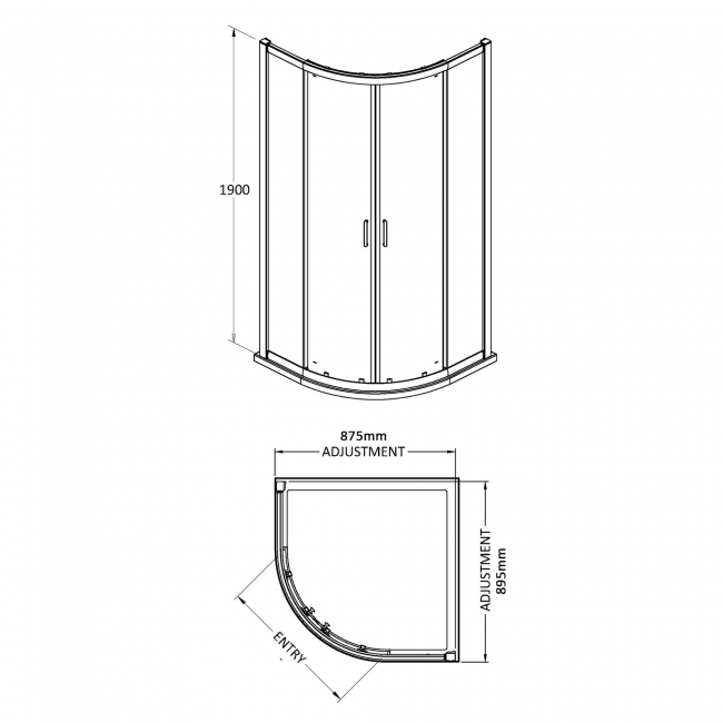 Nuie Rene Brushed Brass Single Entry Quadrant Shower Enclosure 900mm x 900mm - 6mm Glass