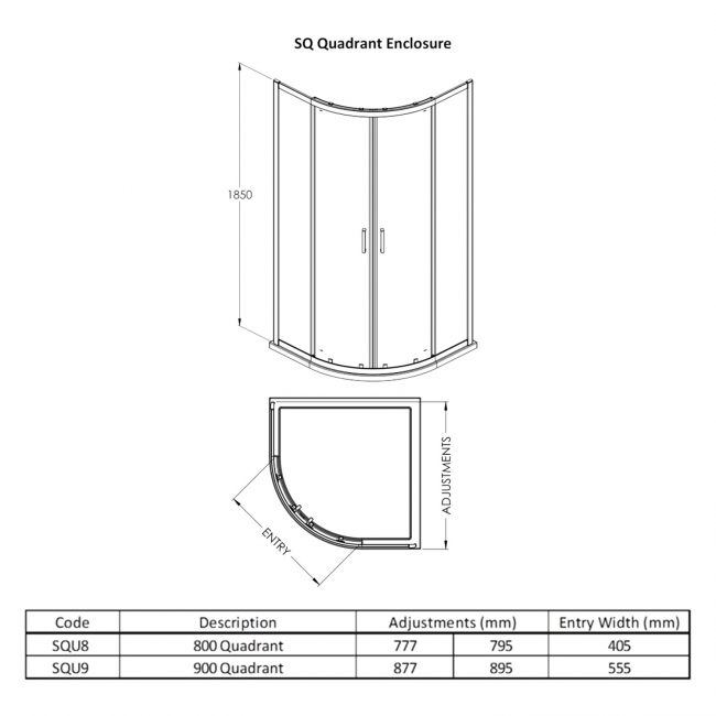 Nuie Rene Quadrant Shower Enclosure 800mm x 800mm - 6mm Glass