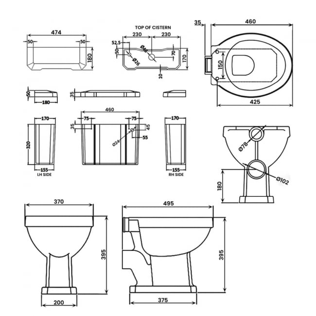 Nuie Richmond Low Level Pan with Lever Cistern - Excluding Seat and CP Flushpipe