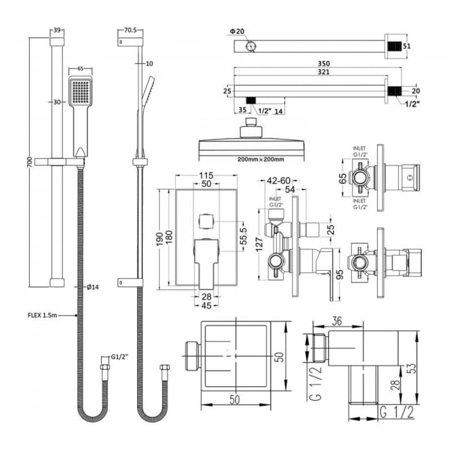 Nuie Sanford Manual Concealed Complete Mixer Shower with Diverter - Chrome