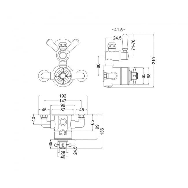 Nuie Selby Thermostatic Exposed Shower Valve Dual Handle - Chrome