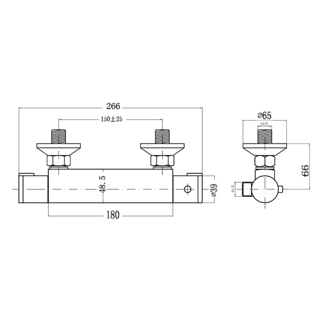 Nuie Round Thermostatic Bar Shower Valve Bottom Outlet - Chrome