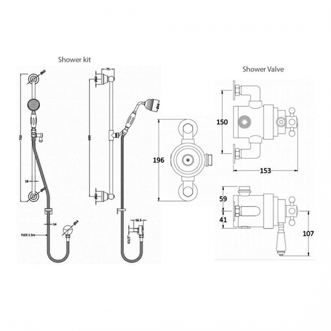 Nuie Traditional Dual Exposed Mixer Shower with Shower Kit